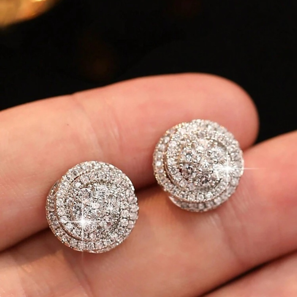 Silver Plated Stainless Steel Cubic Zirconia Stud Earrings – Sparkling Round